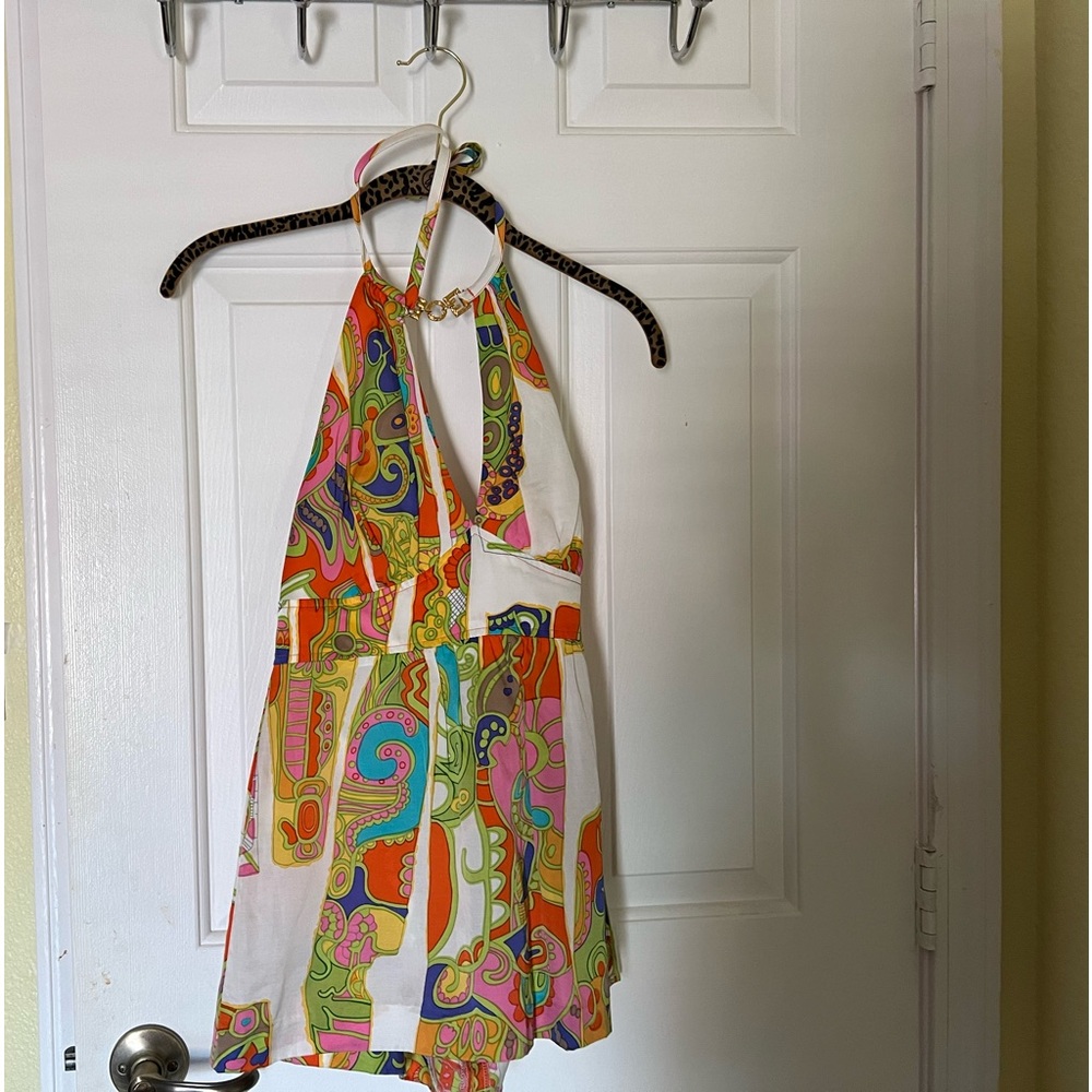 Trina Turk multi color backless zip back tank top